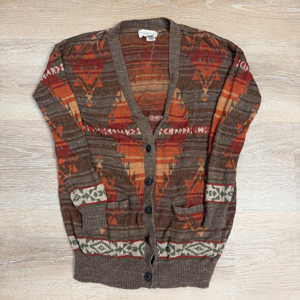Denim & Supply Ralph Lauren Southwestern Geometric Cardigan Sweater Brown Small